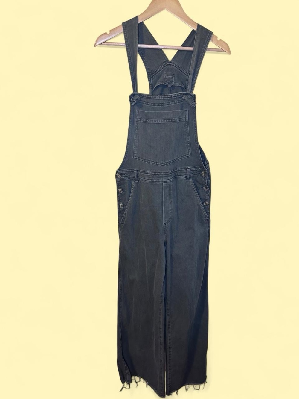 Aerie Wide-Legged Denim Overalls Gray Denim